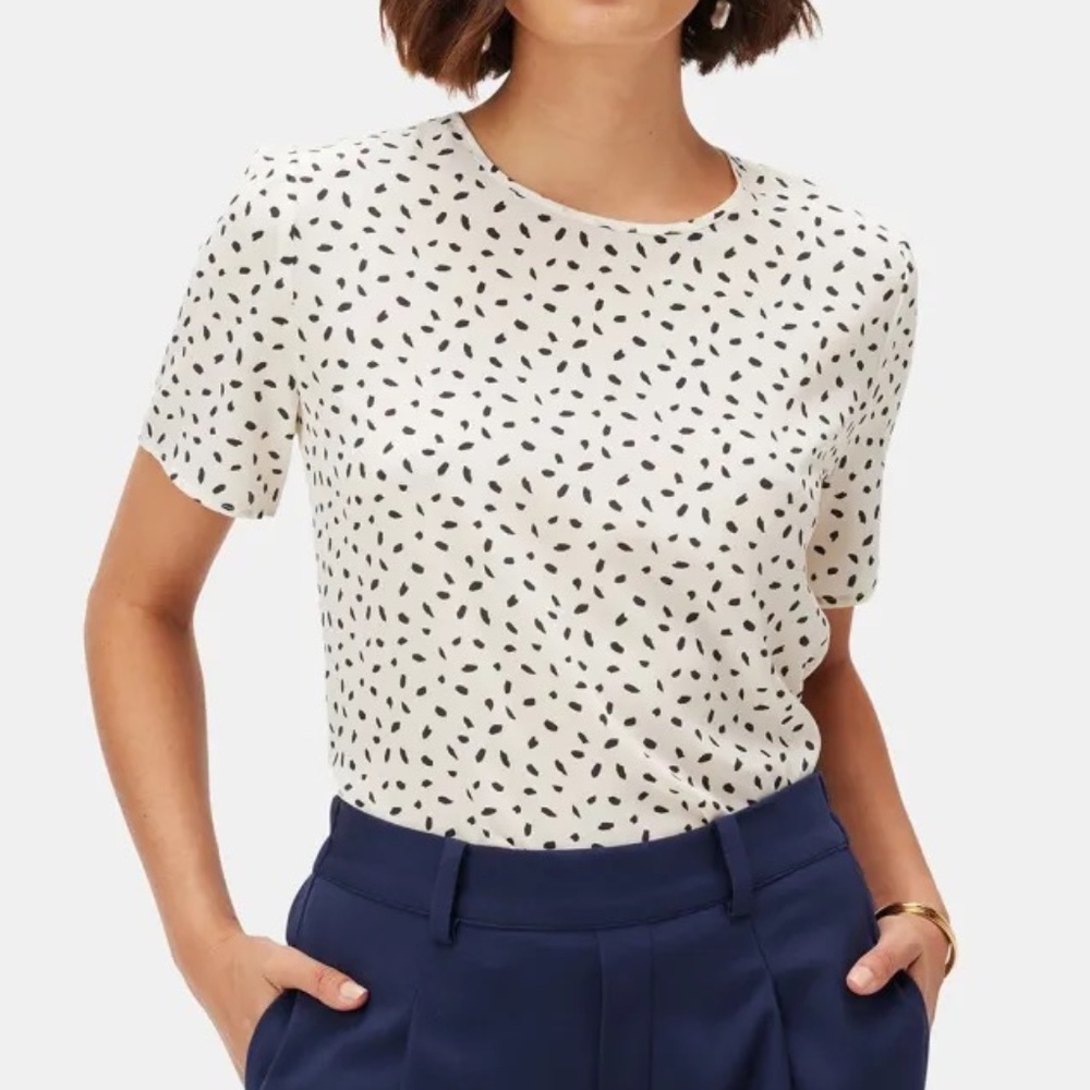 Amour Vert Odilia Washable Silk Blouse - Doucet Dot Ivory, S